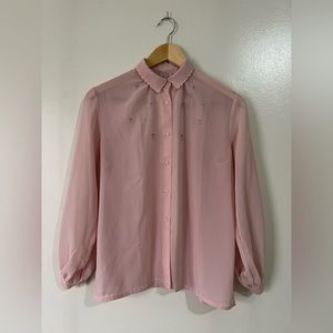 VINTAGE - 90's Lightweight Blouse with Lilac Flower Embroidery